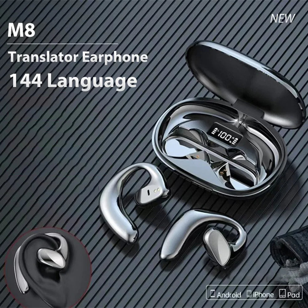 M8 Translator Earbuds | 144-Language Two-Way Real-Time Translator with 97% Accuracy | Music & Call Support